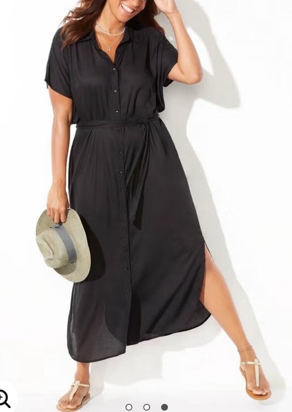 Swimsuits for all Grace Long Button Front Dress Cover Up Black M 10-12 NWT
